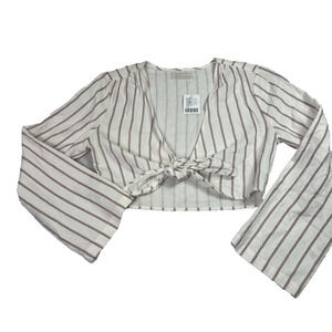 Urban Outfitters Top Women's M Tie-Front Striped Cropped Long Sleeve New